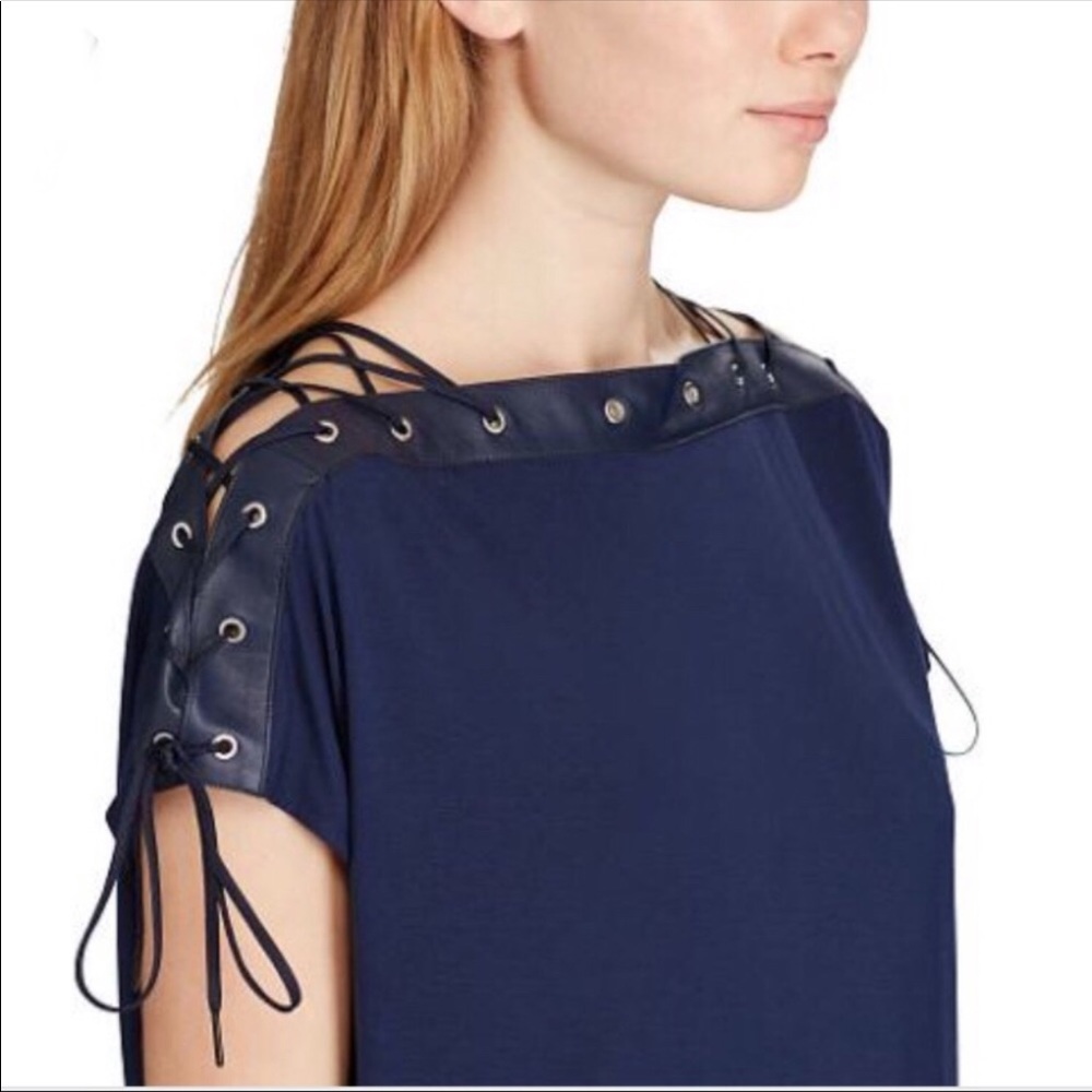 Polo Ralph Lauren Laced Shoulder Leather Trim Top - Picture 2 of 6